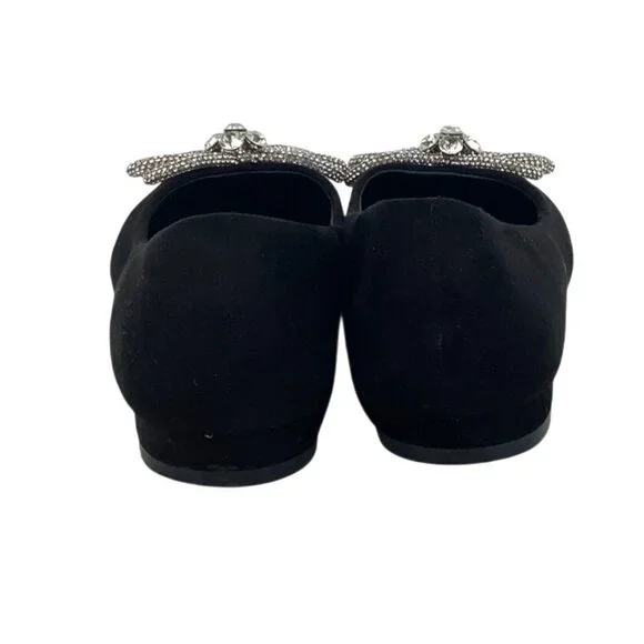 Dominique Nicole Womens Black Flats With Rhinestone Bow Embellishment Size 8M - Picture 3 of 6